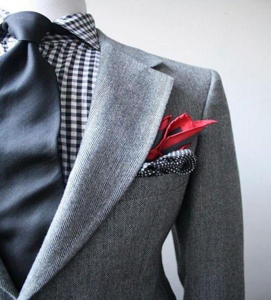 Abito da uomo in tweed a spina grigio chiaro per smoking abiti da sposa per il ballo da sposa da ballo da ballo da ballo da ballo a due pezzi Jacke2460432