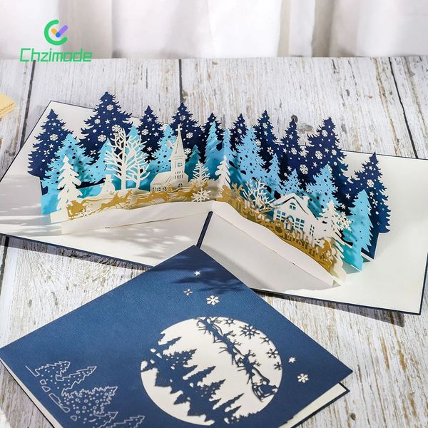 Creative Christmas Forest Greetsing Card 3D -карты ручной работы для россудного года подарка на празднование подарка по подаркам.