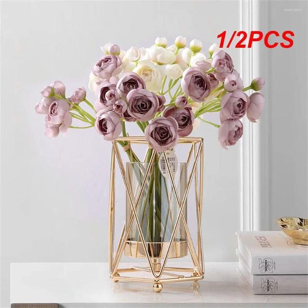 Vasos 1/2pcs Vaso dourado Metal Flowers Pote Floral Flor Flower Lelloy Lelloy Glass Desk Decoration Modern luxuoso casa