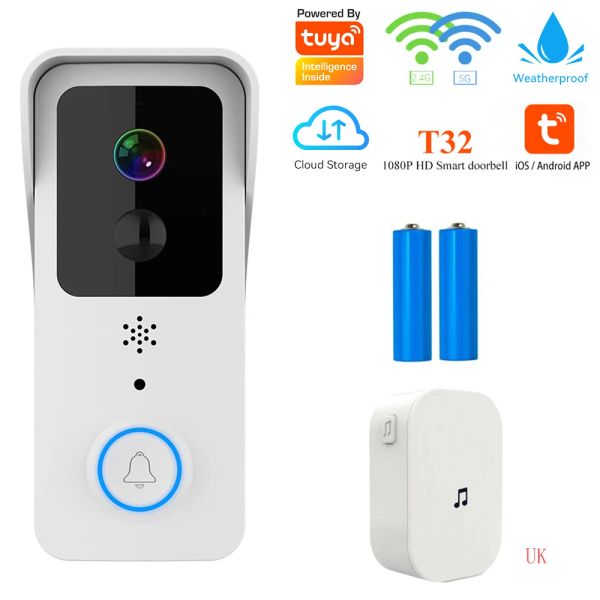 Дверные звонки Tuya Outdoor Wireless Doorled Smart Home Intercom Видео Дверь Камера 5G Wi -Fi Camera для домашней водонепроницаемой защиты безопасности