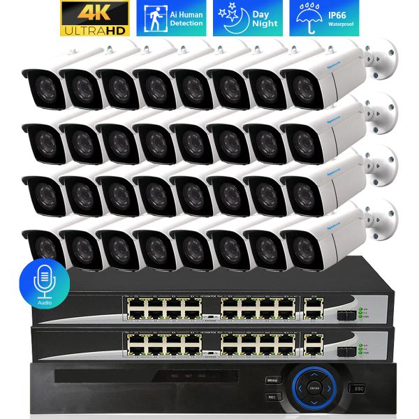 System Toprohomie H.265 32ch 4K POE NVR Kit 8MP CCTV -Sicherheit Indoor Outdoor -Kamera Audio Nachtsicht IP -Kamera Videoüberwachung Set