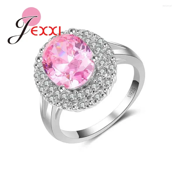 Collezione anelli a grappolo 925 sterling argento gioiello brillante anello rosa ovale oval