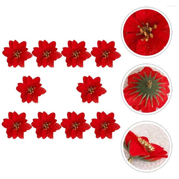 Flores decorativas 10pcs de natal poinsettia arbuste ornnings wreaths grinaldas de férias de férias de férias de festa de Natal favorece vermelho