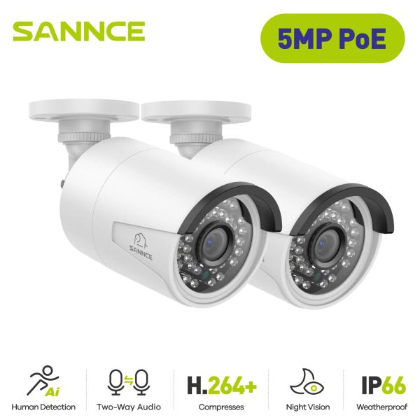 Kameralar Sannce 2pcs Ultra HD 5MP POE Kamera Açık İç Mekan Kapalı Hava Durumu Güvenlik Ağı Mermi Exir Gece Görüşü E -posta Uyarı Kamera Kiti