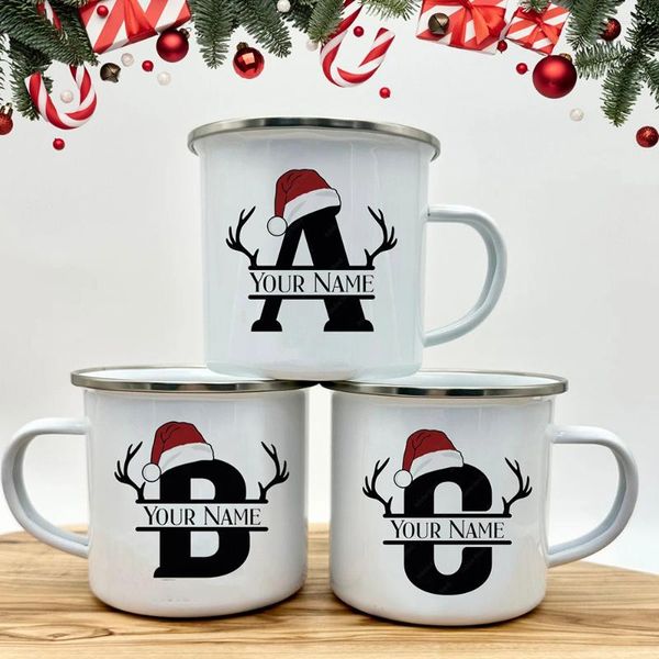 Tagne Nome lettera personalizzato Mugurina per bambini per bambini Custom Cup di Antlers Cup iniziale con il regalo di Natale Hands