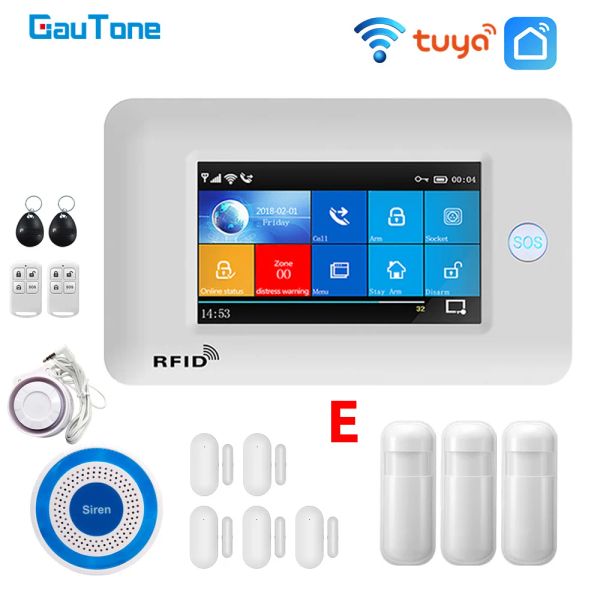 Комплекты Gautone Wi -Fi GSM System 433mhz грабитель безопасности Детектор движения беспроводной солнечная сирена Tuya Smart Life Control Control