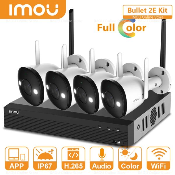 System Dahua Full Color Night Vision Wireless NVR Kit IP67 Outdoor Video Security System Audioaufzeichnung WiFi Connection Bullet 2E Kit