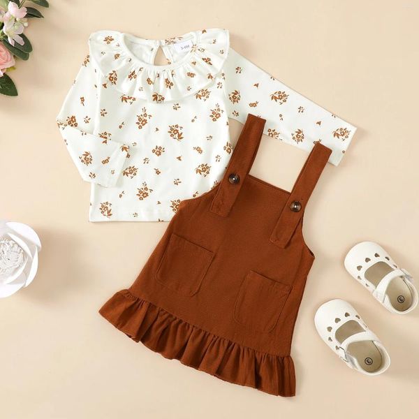 Set di abbigliamento 2 pezzi carini dolci da bambino stampare fiore top tascabile galline set per autunno e inverno come festa