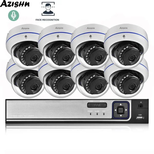 Sistema Azishn Face Detecção H.265 8CH 5MP Poe NVR Kit do sistema CCTV 5MP Registro de áudio IP Câmera externa