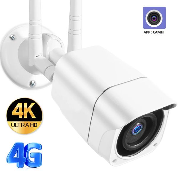 Câmera de segurança de câmeras de 8mp 4k 4k Câmera de segurança do cartão sim, 5MP Wi -Fi Wireless Bullet Câmera Metal Metal P2P Video Videoveillance Camhiapp