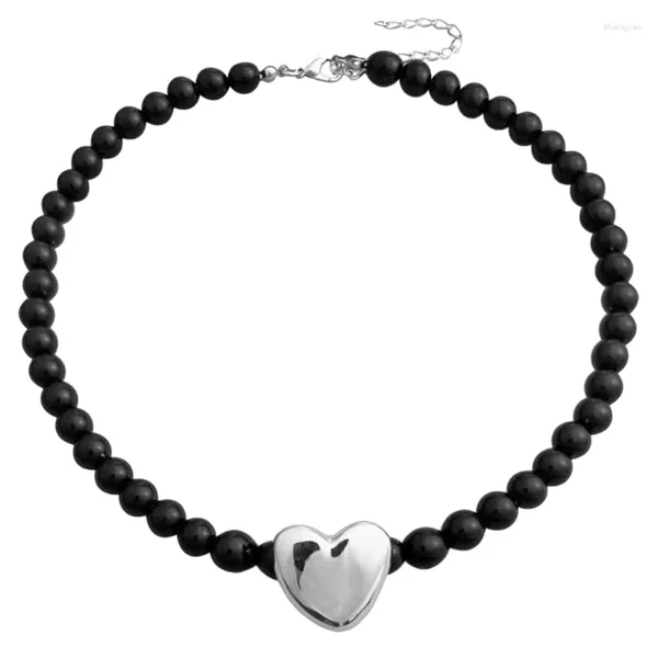 Anhänger Halsketten Herz Kurzhalskette Halskette für Frauen Schwarz Perlen Kette CHOKER BLUCKIL Girl Schmuck Schmuck