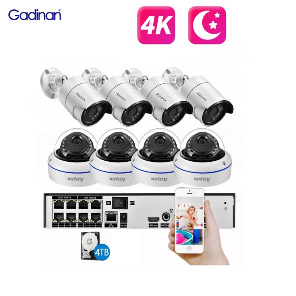 System Gadinan Ultra 4K Security Camera System 8MP Poe Video Videoveillance Conjunto 4CH/8CH Kit NVR AI Detecção de movimento Recordando IP Outdoor