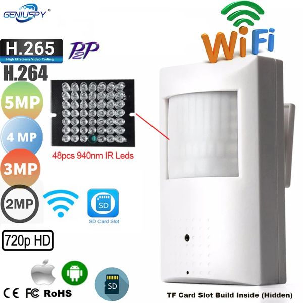 Telecamere H.265 H.264 WiFi 1080p 4MP 5M PIR Wireless Mini IP Camera 940nm IR Invisible Night Vision Night IN INDIBILE P2P Sicurezza CAM SD Slot scheda SD