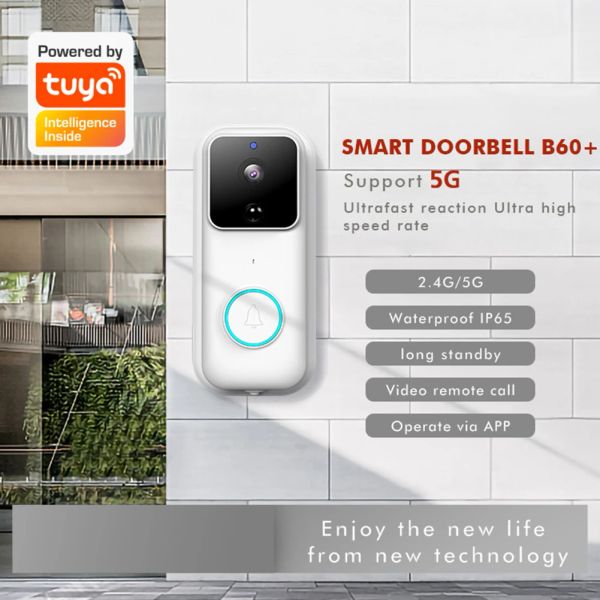 Дверные звонки Tuya Outdoor Door Dolepless Wireless 2,4G/5G Smart Home Door Dover Cat Комплект светодиодные сигнализация Shark Security 1080p HD Видео дверной звонок Система Eu