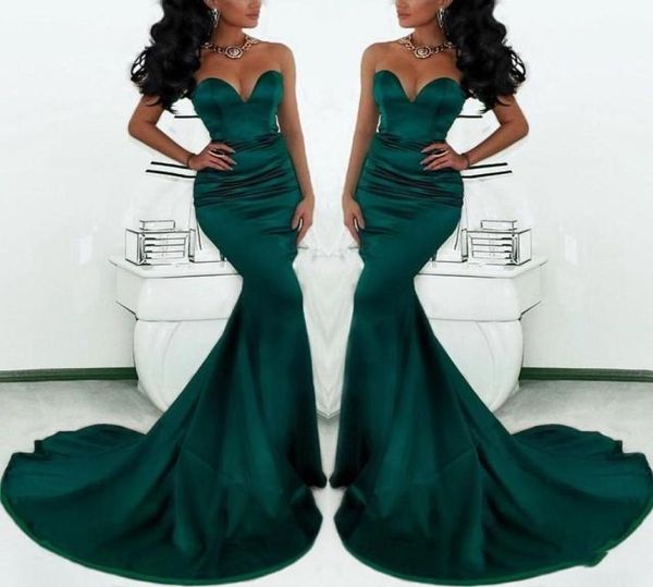 2019 sexy wunderschöne Schatz Langer Emerald Green Meerjungfrau Abendkleider Satin Fischschwanz Besondere Anlass für Frauen für Frauen Chea2100012