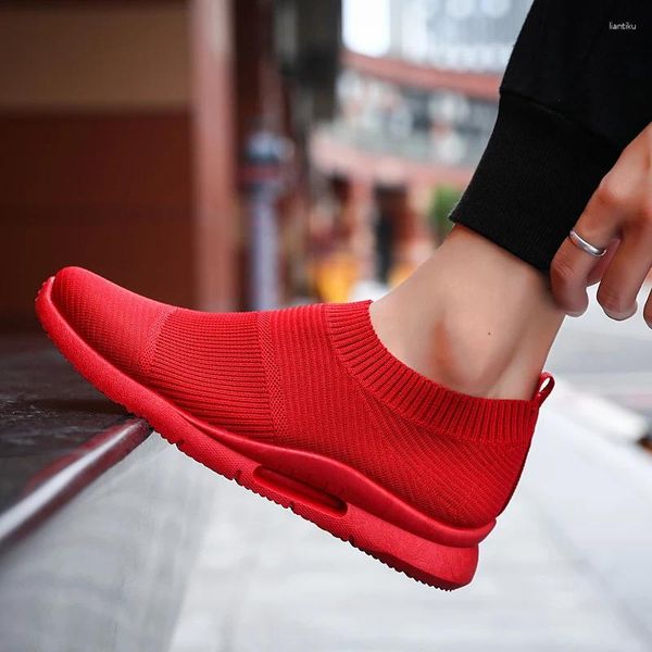 Sıradan Ayakkabı Spor ayakkabılar için erkekler yaz nefes alabilen kadınlar hafif düz kaymaz erkek yürüyüş sporları tembel kırmızı zapatilla