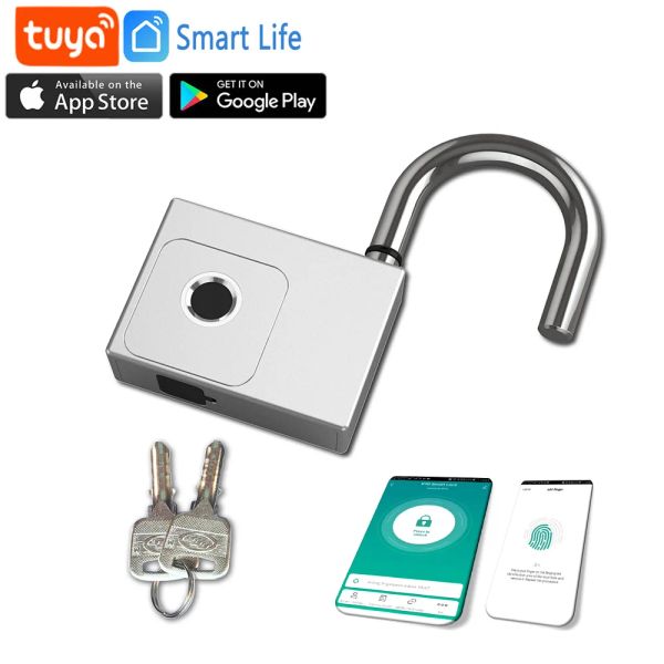 Lock Silver Tuya Bluetooth Door Smart Lock Padlock de impressão digital Desbloqueio rápido liga de zinco Metal High Identify Security Lock