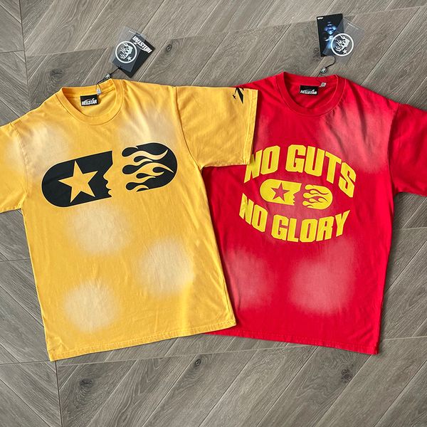 Magliette da uomo lettere casual stampare a maniche corte hip hop color rosso giallo t-shirt estate foto