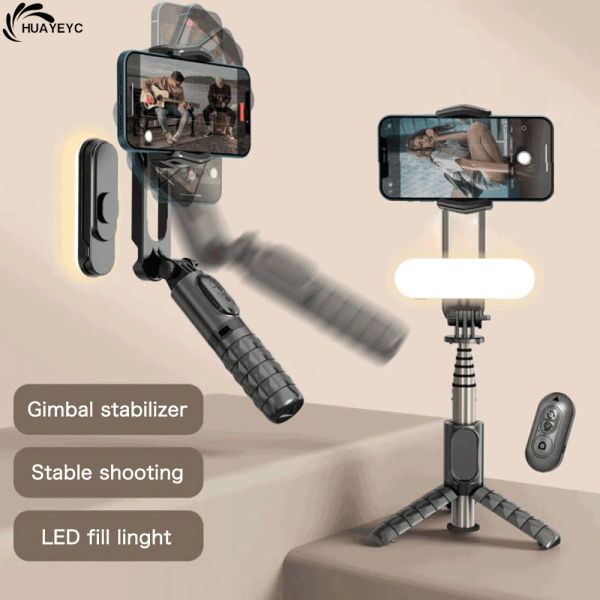 Monopods Mobile Handheld Gimbal Wireless Bluetooth Phone Stabilisator mit Fill Light Selfie Stick Stativ Gimbal Smartphone Stabilisator