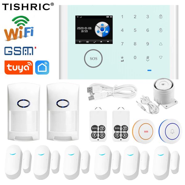 Campainha de campainha tishric wifi tuya alarmes de segurança doméstica inteligente para o sensor de porta wi -fi de porta wi -fi kit de sistema de alarmes do sensor de movimento sem fio do sensor de movimento