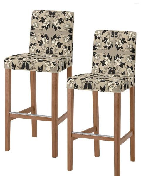 Stuhl bedeckt einfache Blumenschwarzweiß -Retro Khaki Barhocker Elastischer kurzer Rückenlehre Protektor für Haushaltsraum für Heimat