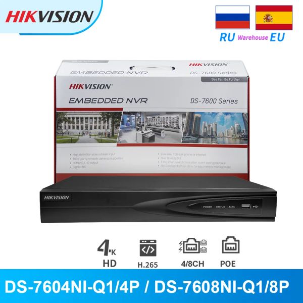 Recorder Hikvision Poe NVR 4K 4CH 8CH DS7604NIQ1/4P DS7608NIQ1/8P 8MP 1 SATA для IP -камеры CCTV Security Video Recorder