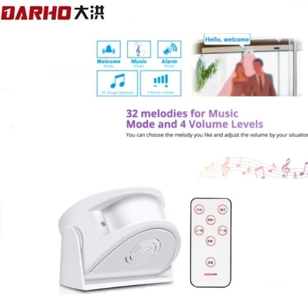 Campainha de campainha Darho Alarm Wireless Guest Welcome Chime Door Bell Pir Motion Sensor para entrada para entrada de proteção de segurança doméstica Alerta de proteção da campainha