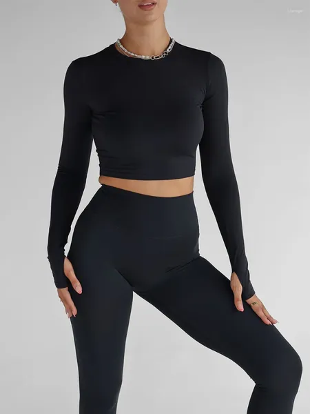 Kadın Tişörtleri Kadın T-Shirt Egzersiz Üstü Düz Renkli Başparmak Deliği Uzun Kollu Yoga Atletik Spor Spor Salonu Koşu Kırpılmış Tshirt