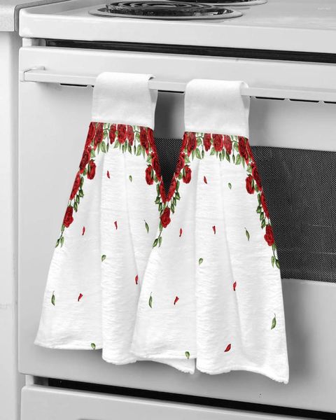 Handtuch Valentinstag Rosenblume Handmikrofaser Stoff für Badezimmer Küche schnell trocken hängen