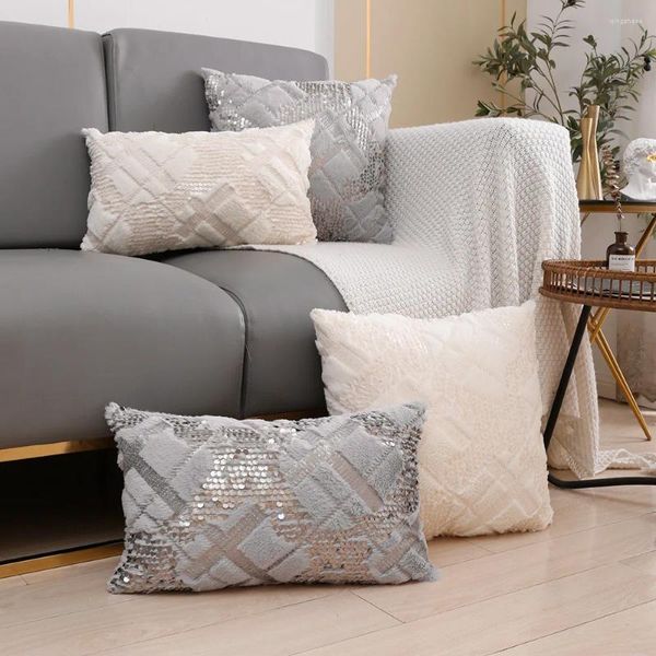 Cuscino soffice cover di paillettes grigio avorio modello speciale per decorazioni per la casa divano soggiorno 30x50cm 45x45cm