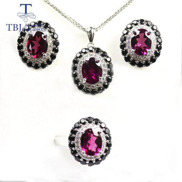 Ferramentas TBJ, Jóias de jóias de Rhodolite Brasil 10ct Brasil Oval 7*9mm Jóias finas para mulheres para mulheres Mãe Best Anniversary