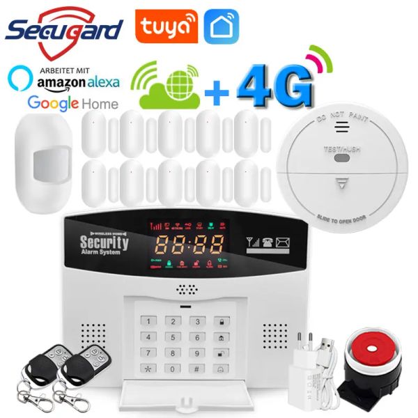 Kits 4G SIM Tuya Smart Burglar Host GSM Home Security Alarm System 433MHz Wireless Wired Zone Remote App Control Alexa