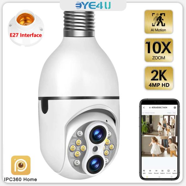 Kameralar 2K 4MP E27 Ampul Kamera Otomatik İzleme Çift Lens 10x Zoom Video Gözetim WiFi Güvenlik Kamera Kablosuz IP Cam Tam Renk Gece