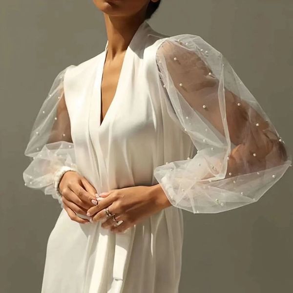 Свадебное платье с жемчужным таллером роскошной высококлассной халат сексуальный ночная одежда женская халат шелк Silk Satin Pajamas невеста 240326