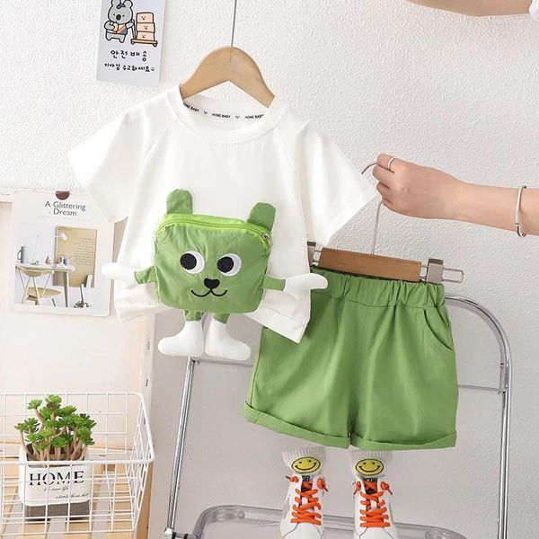 Наборы одежды Дизайнерский мальчик-мальчик летняя одежда набор 2024 Корея мода прекрасная мультипликационная пуловая футболки с коротким рукавом и шорты Дети мальчики
