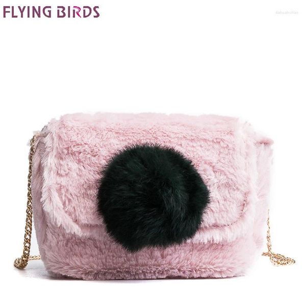 Umhängetaschen fliegende Birds Messengerbeutel Winter Plüsch Chic Kette kleine Geldbörse süße Klappe Damen warme Hand Cluth Pink A3433