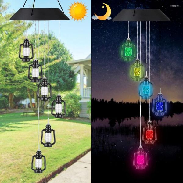 Dekorative Figuren 6Les Solar Wind Chimes mit leichter Sensor wasserdicht in den Innenhänge im Freien im Freien im Freien im Außenhänger für den Innenhof Gartendekor geeignet