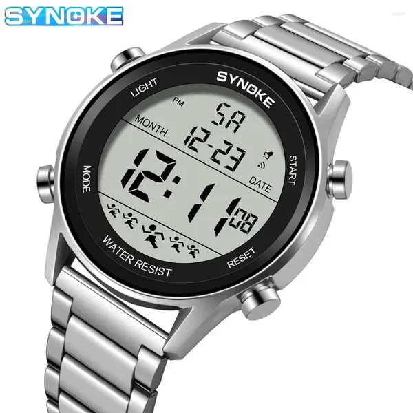 Нарученные часы Snoke Top Top Luxury Staine Steel Steel Sport Watch Mens Водонепроницаемые задние легкие светильники цифровые наручные часы мужские тревоги