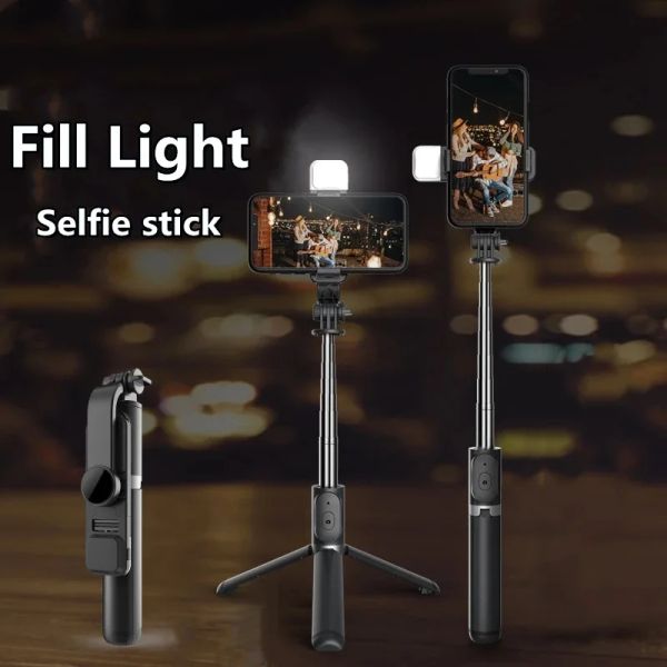 Monopodi Bluetooth Selfie Stick LED Riempimento Pieno di telefono cellulare Light Mini retrattile Mini Tripode multifunzionale con telecomando wireless