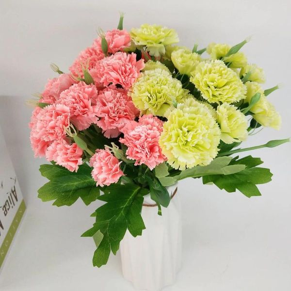 Dekorative Blumen 10 Köpfe 5 Zweige Karnationskünstlungsstrauß für die Home Hochzeit Dekoration DIY Muttertag Seidene Fake Blume