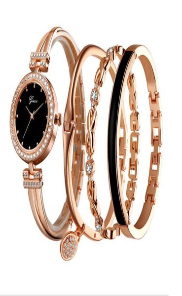 Luxury 4 peças conjuntos femininos assistir diamante moda quartzo assiste