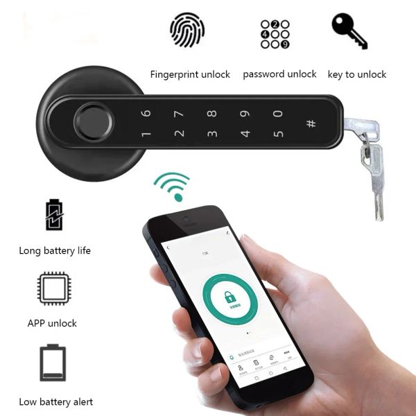Kilit ty App parmak izi Bluetooth Elektronik Kapı Kilidi 2 Keys Akıllı Kapı Kilit Kilit Anahtarsız Giriş Parmak İzi Güvenlik Tutamak Kilit