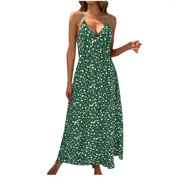 Lässige Kleider Sommer V-Ausschnitt Sling Blumenrückenless Kleid Frauen langmodische und einfache Kleidung für weiblich