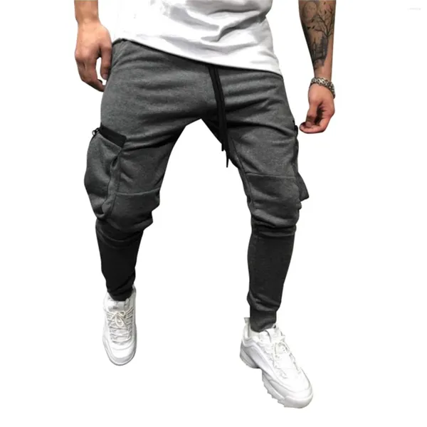 Pantaloni da uomo primaverili di colore autunno solido uomo tasca laterale con cerniera manuale pantaloni casual y2k abbigliamento pantalones ginn ginnastica streetwear