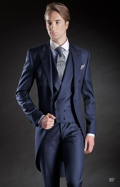 NUOVO Slimt Fit Morning Style Groom Smoking Peak Barse Men039s Suit Navy Blue Groomsman Man WeddingProm SuitsjacketPantst2895201