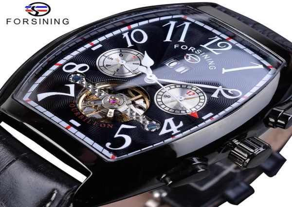 Forsining Top Brand Luxury Men Watch Black Leather Strap Business Man Orologi Orologi di alta qualità Clock Clock88835866 di alta qualità