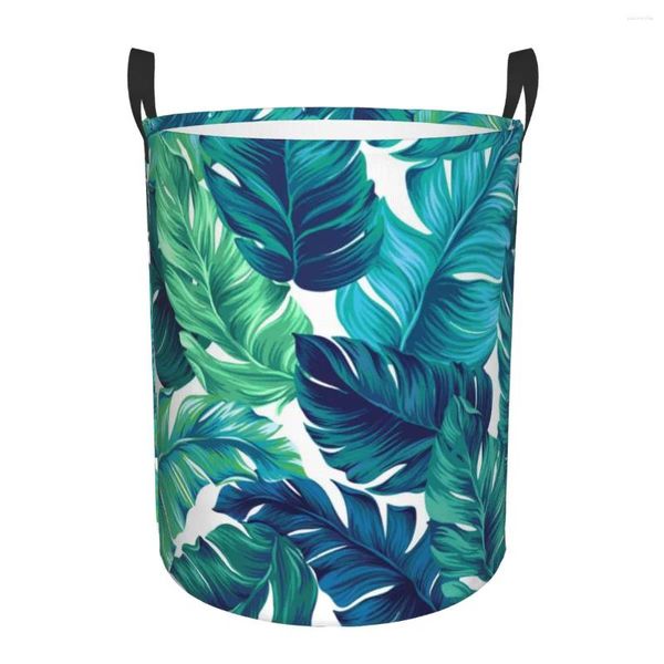 Borse per lavanderia Basket Green and Blue Banana Leaf Stolo pieghevole vestiti sporchi giocattoli per la casa