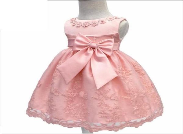 Monate 1. Geburtstag Baby Girl Party Kleider neue Spitze Perlen Blume Front Big Bow Prinzessin Kleider Pographie Baby Girls Clothes2437086