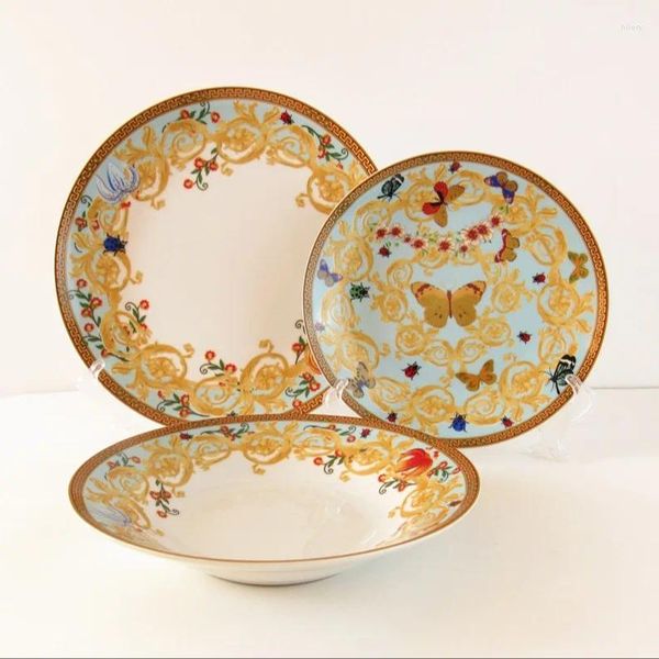 Пластины декоративная керамическая тарелка набор роскошной золотой бабочки дерева сувенирные сувенирные ресторан