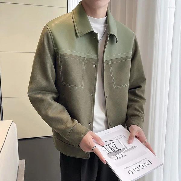 Jackets de camurça masculina Jaqueta 2024 Lappel Autumn sênior Ruffian Blelesome Spring e Style Splicing Tooling Leather Trend